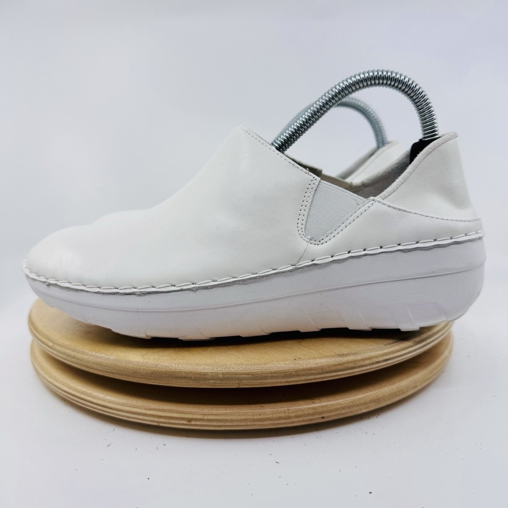 FitFlop Superloafer Womens 5 White Leather Slip On Comfort Platform Shoes